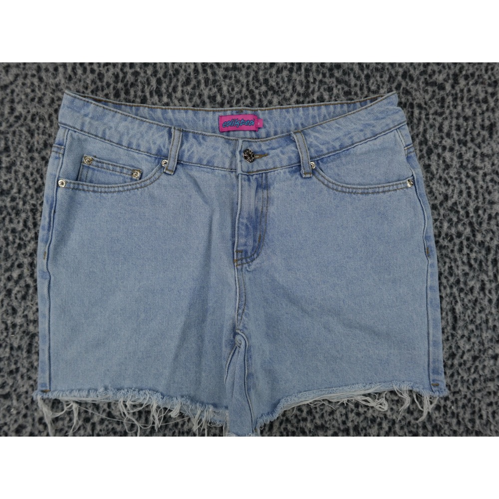 Edikted Denim Shorts Womens Medium Light Blue Wash Distressed Raw Hem Cutoffs